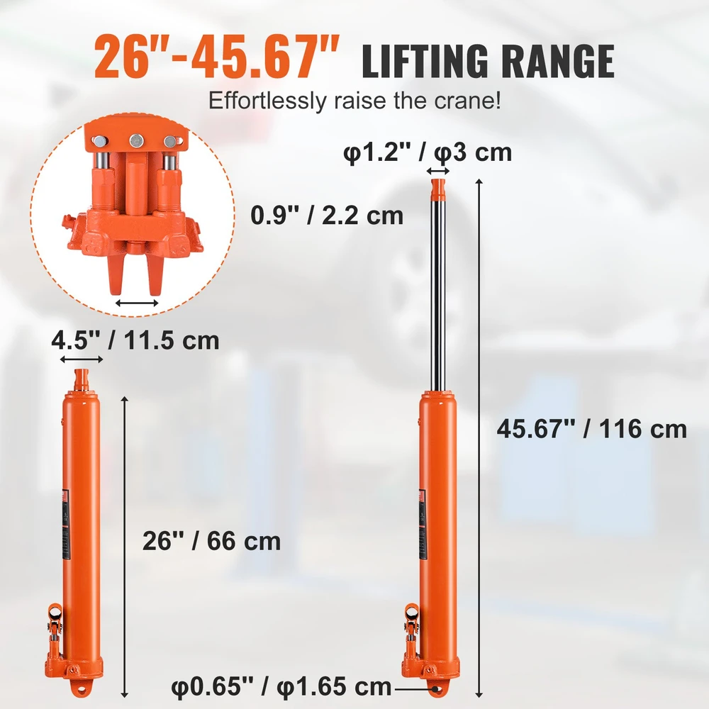 Ilgo stūmoklio hidraulinis cilindras 8 t su dvipistono siurbliu kėlimas 660-1160 mm