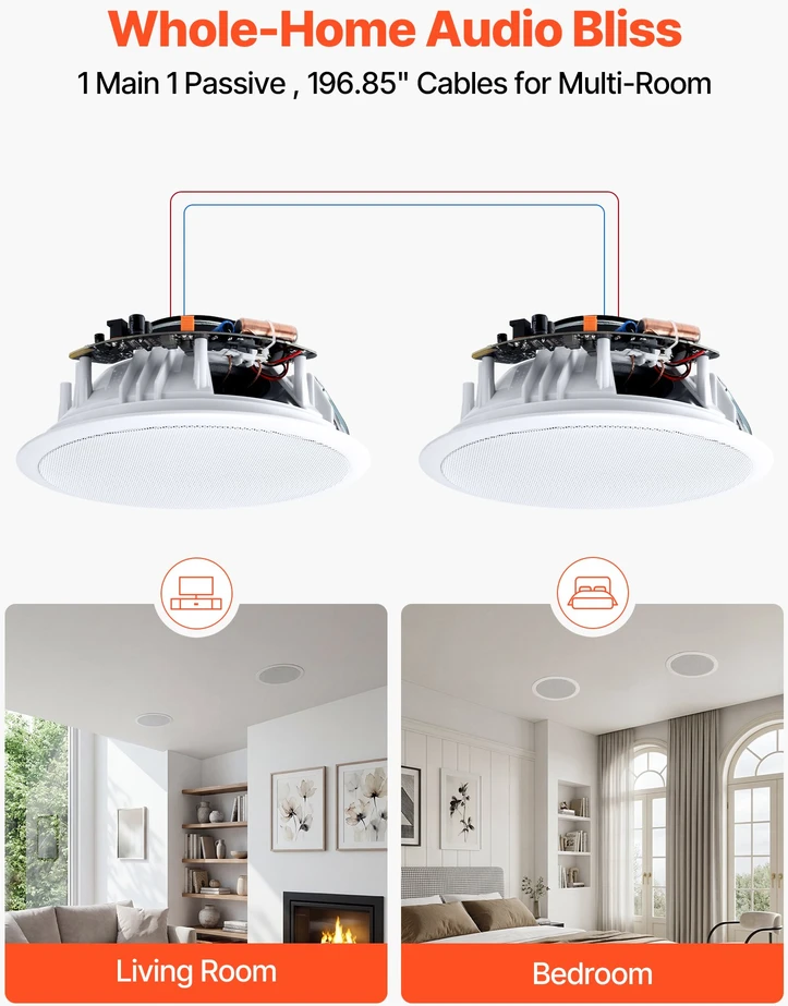 Namų kino sistema Įmontuojami lubiniai/sieniniai Bluetooth garsiakalbiai. 2 vnt.. 203.2 mm. 50 W