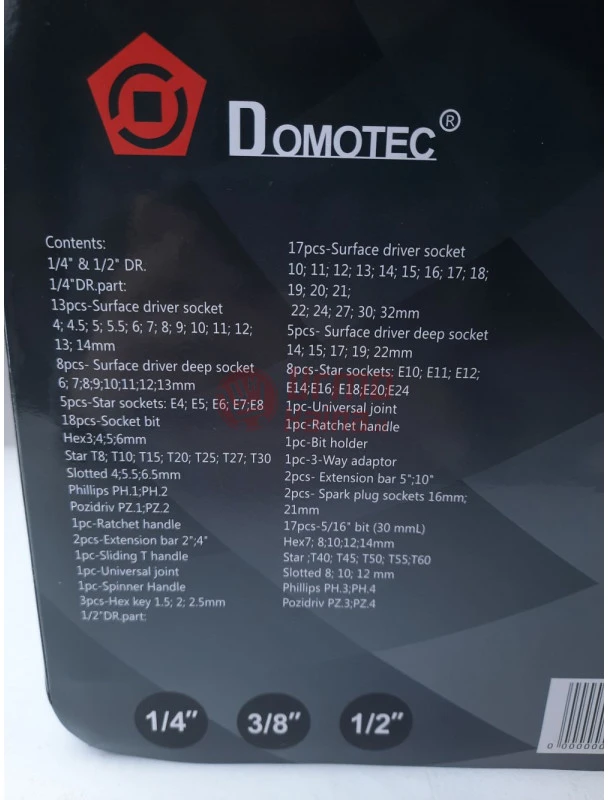Įrankių galvučių komplektas Domotec 108 dalių