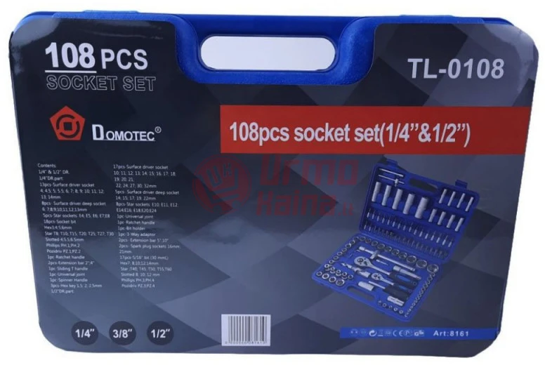 Įrankių galvučių komplektas Domotec 108 dalių