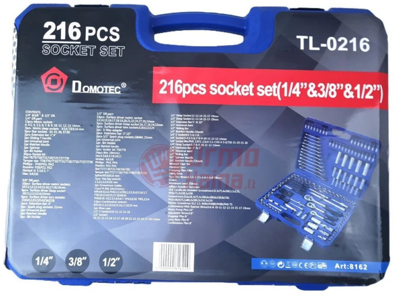 Įrankių galvučių komplektas Domotec 216 dalių
