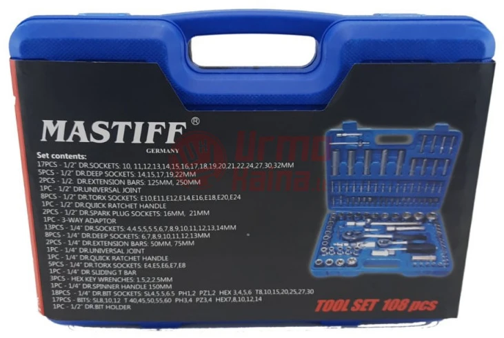 Įrankių galvučių komplektas MASTIFF 108 dalių KL7