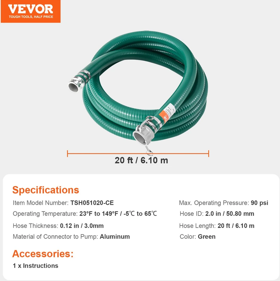 Įsiurbimo žarna 508 mm x 610 m žalia su camlock jungtimis ir aliuminio movomis