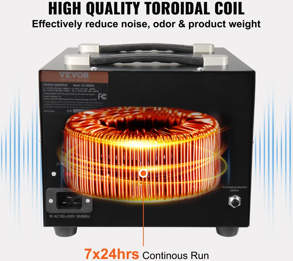 Įtampos keitiklis 110V-220V. 5000VA. 6 lizdai. USB 5V
