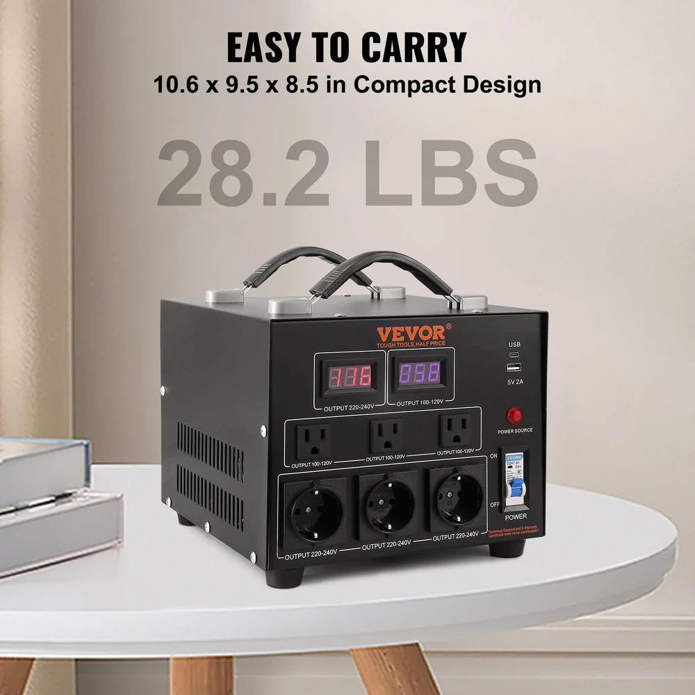 Įtampos keitiklis 110V-220V. 5000VA. 6 lizdai. USB 5V
