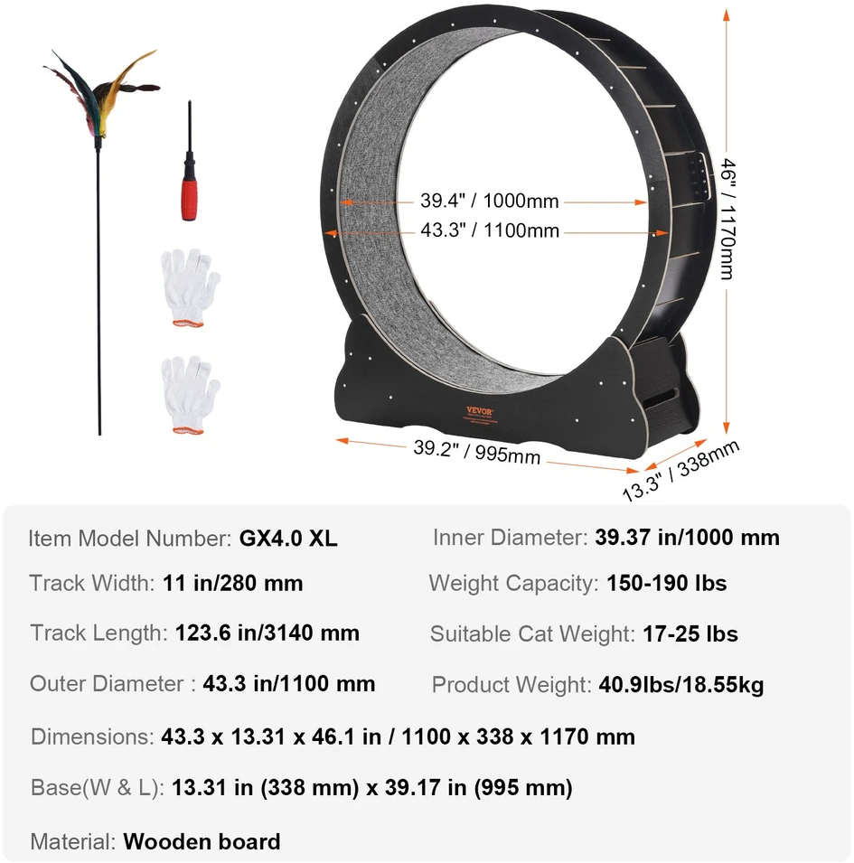 Kačių treniruočių ratas vidaus patalpoms. 1100 mm. su nuimamu bėgimo takeliu. juodas