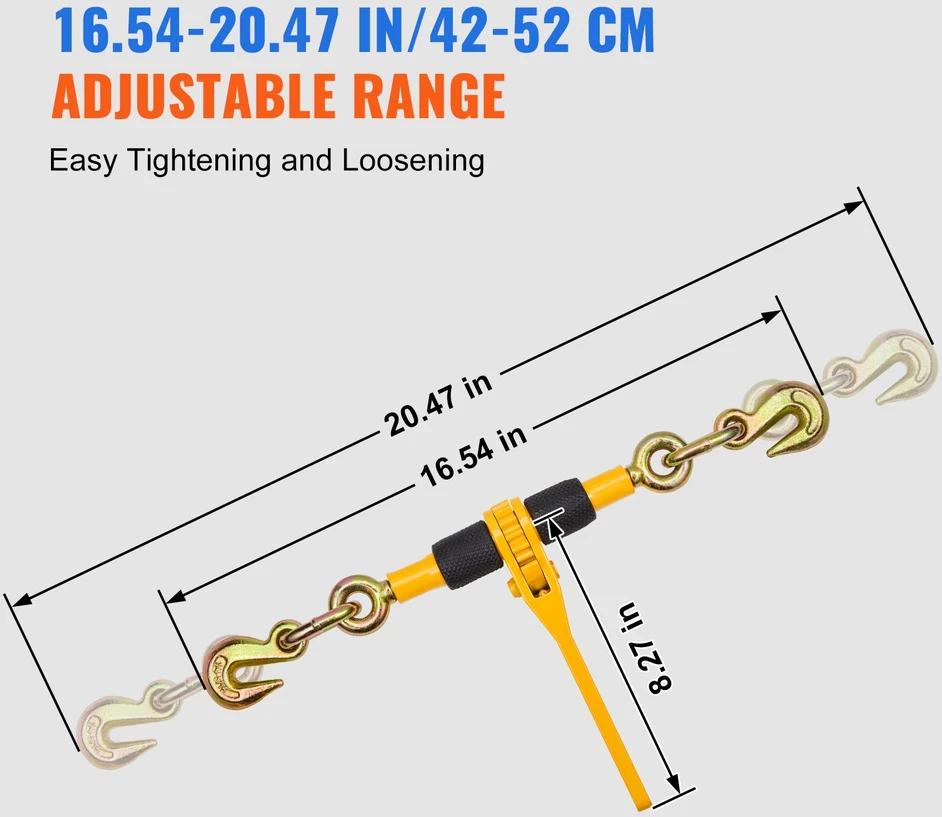 Kaladinis grandinės įtempiklis 6.3-8 mm. saugi apkrova 1180 kg. 4 vnt.. su 2 kabliais