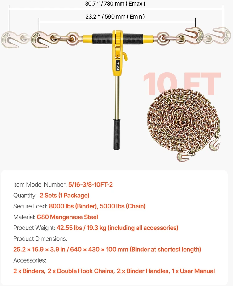 Kalkinės grandinės su trumpikliu G80. 7.93-9.52 mm. keliamoji galia 3628.7kg