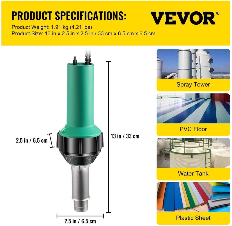 Karšto oro suvirinimo pistoleto komplektas PVC/PP/PE 1600W su 8 priedais