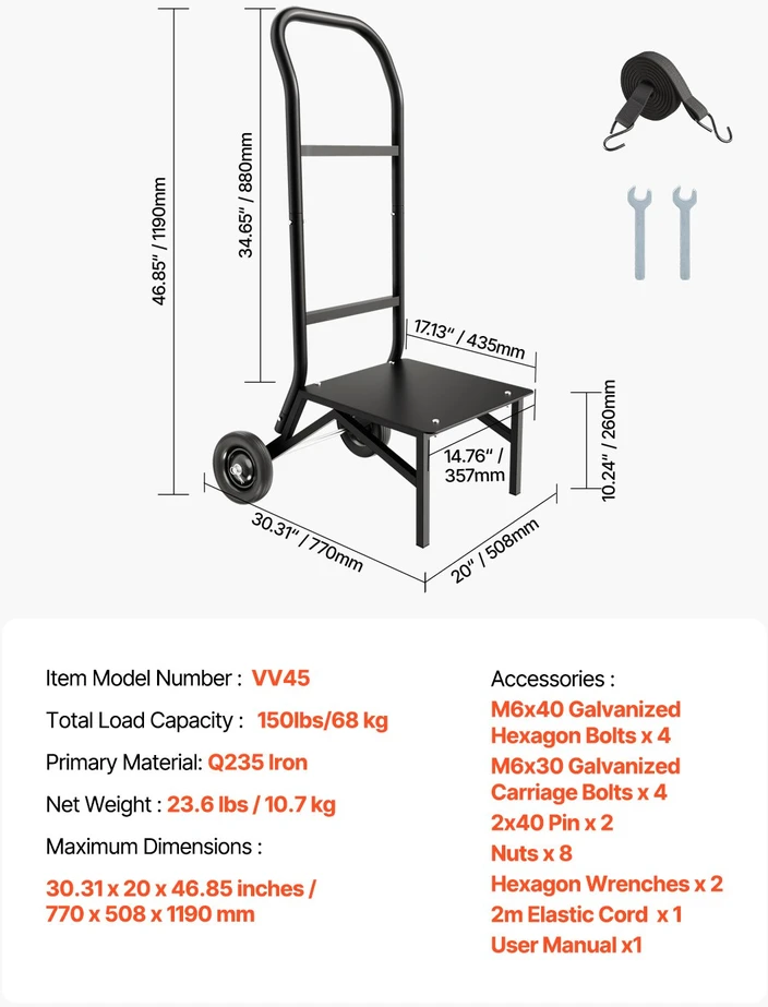 Kėdžių vežimėlis 10 kėdžių sukrovimui. apkrova 68 kg. guminiai ratukai