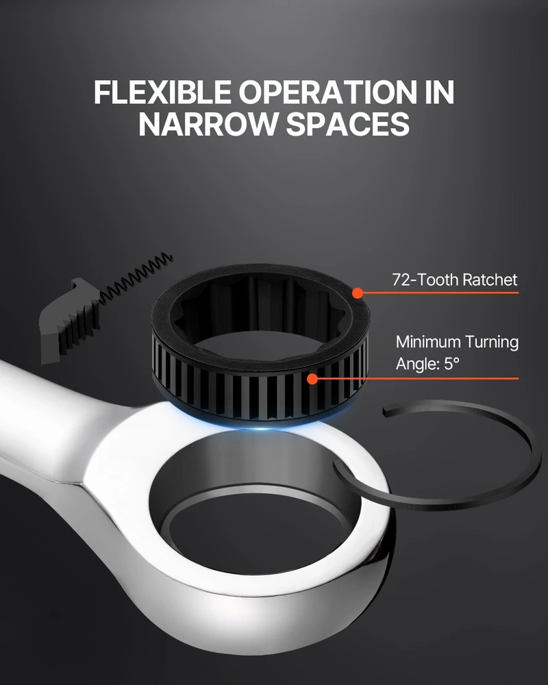 Kombinuotų raktų komplektas su spragtuku 16 vnt. Cr-V plienas metrinės 8-24 mm