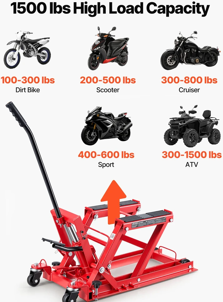 Kompaktiškas hidraulinis keltuvas motociklui apkrova 680 kg aukštis 115-385 cm