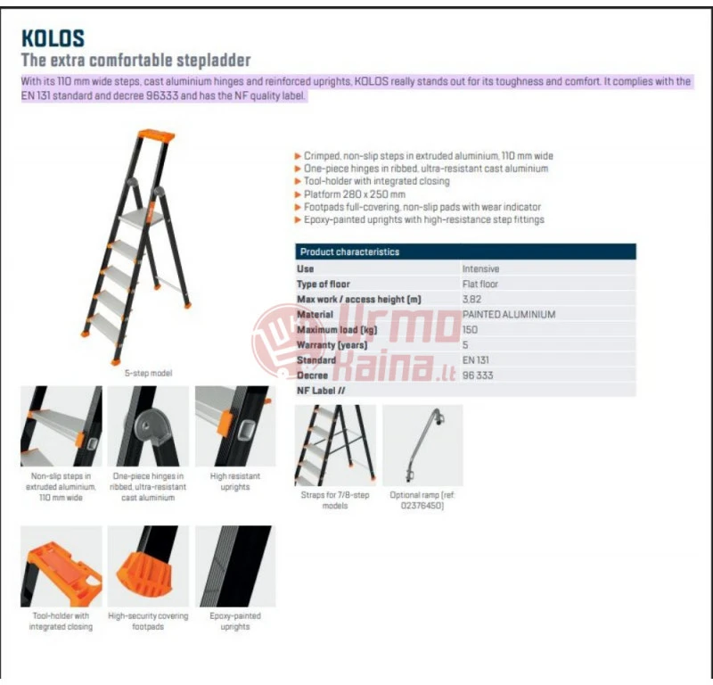 Kopėčios vienpusės profesionalios Tubesca KOLOS 336 cm 219 cm