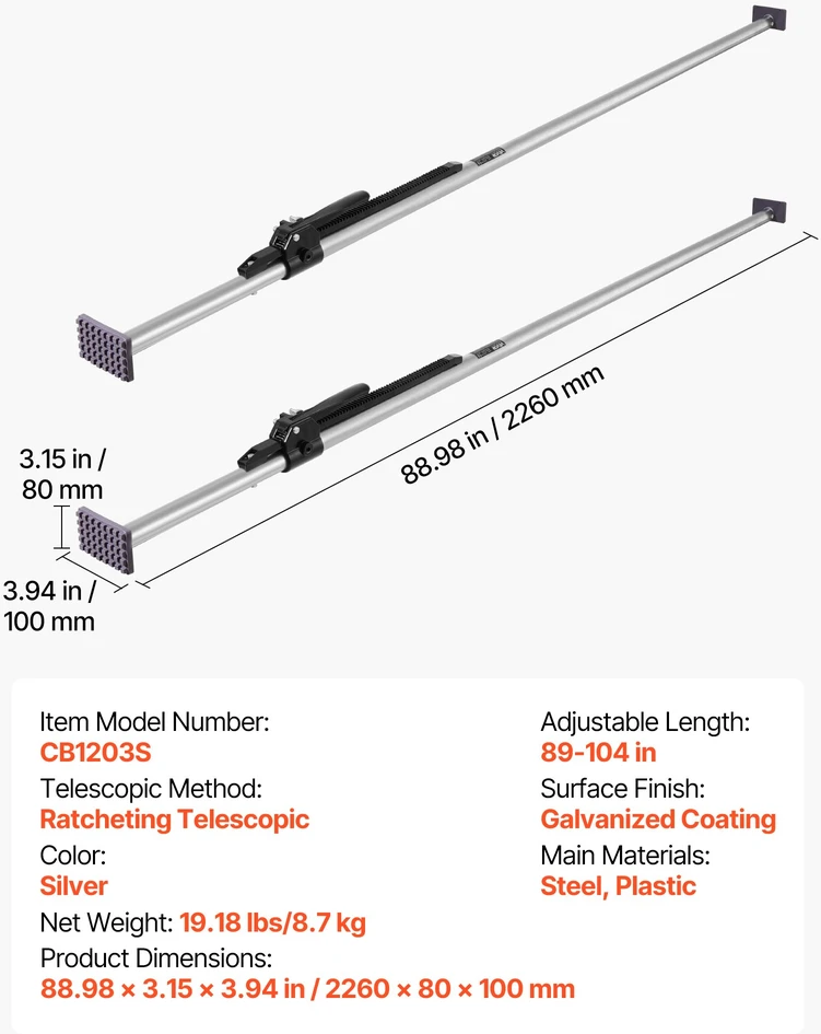 Krovinio fiksavimo strypas su kabliniais spaustuvais. reguliuojamas 2260-2641 mm. 2 vnt.