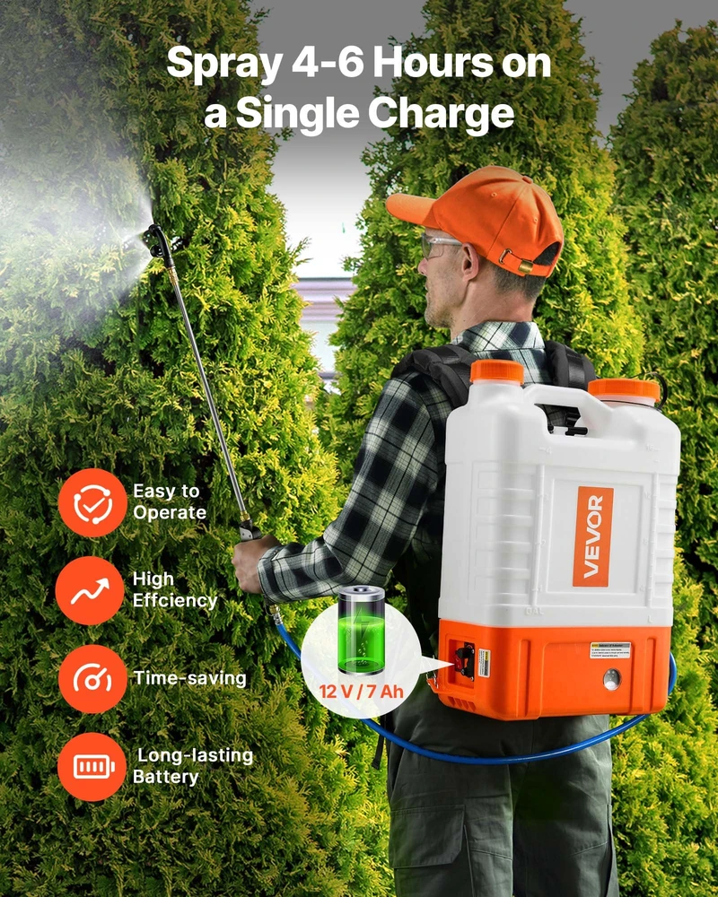 Kuprinis purkštuvas su vežimėliu. 15 l bakas. slėgis 0-94 PSI. 6 antgaliai