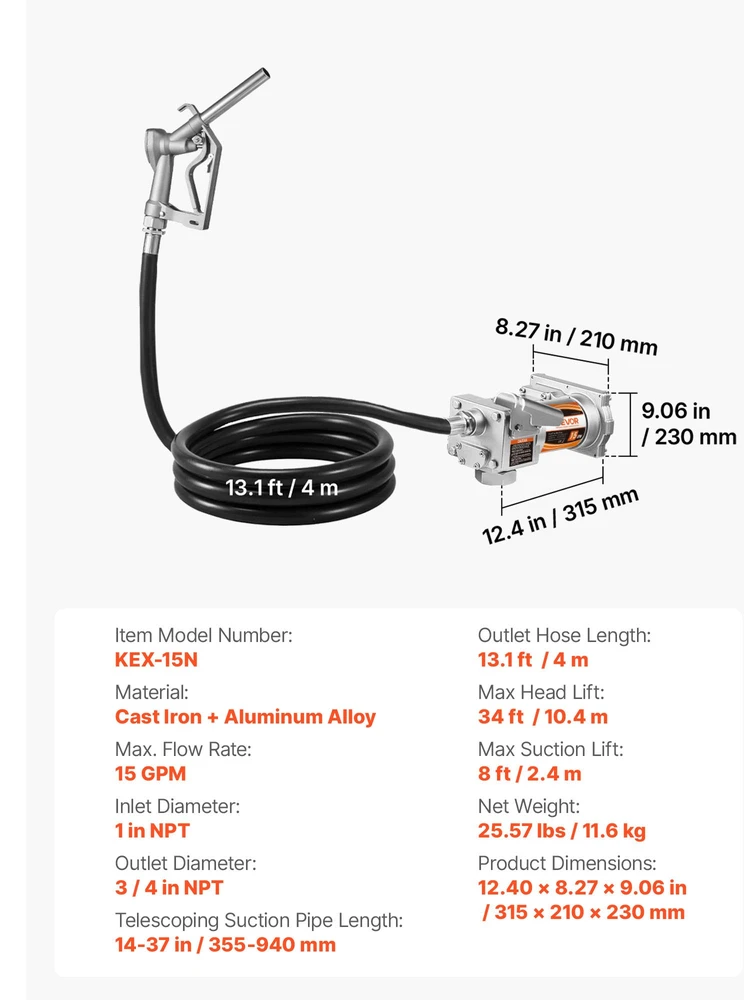 Kuro perpylimo siurblys 12 V DC 15 GPM ketaus su apsauga nuo perkaitimo