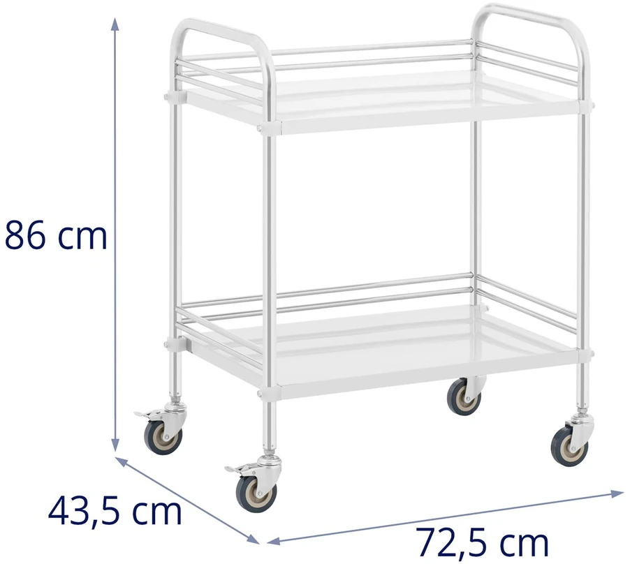Laboratorinis kosmetinis gydymo vežimėlis pagamintas iš plieno. 2 lentynos. 73 x 44 x 86 cm. 20 kg
