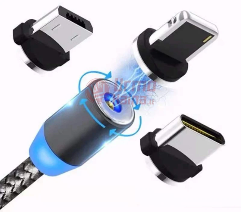 Laidas USB-A į USB-Micro/C/Lightning 1 m magnetinis 3in1