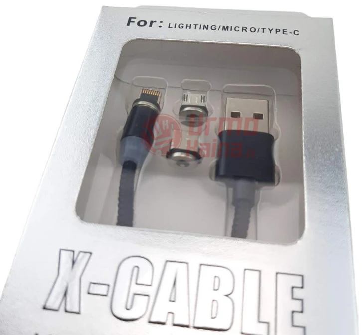 Laidas USB-A į USB-Micro/C/Lightning 1 m magnetinis 3in1