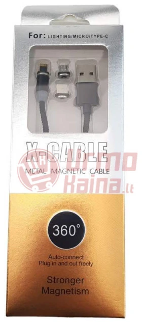 Laidas USB-A į USB-Micro/C/Lightning 1 m magnetinis 3in1
