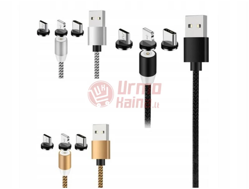 Laidas USB-A į USB-Micro/C/Lightning 1 m magnetinis 3in1