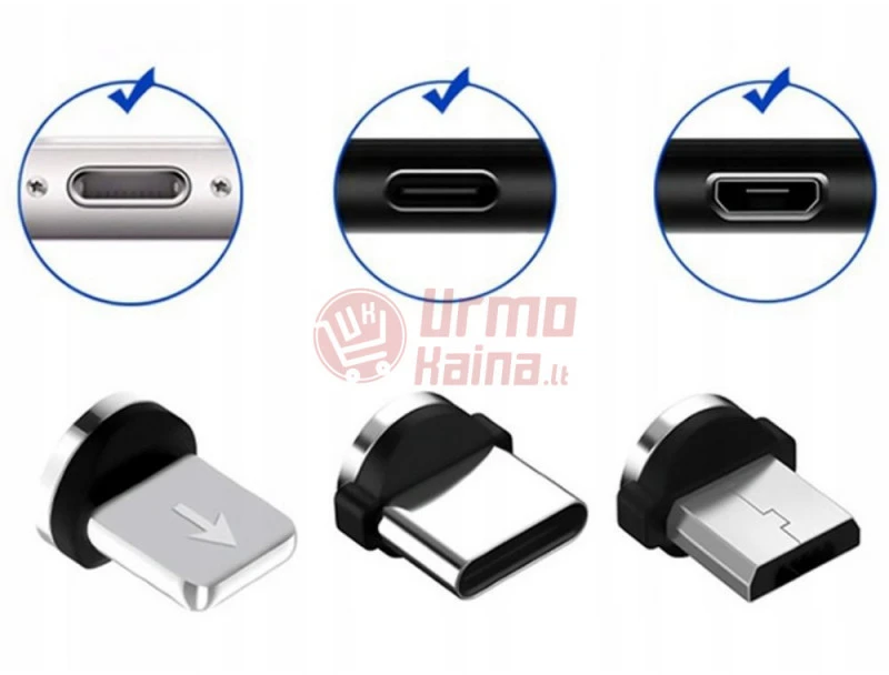 Laidas USB-A į USB-Micro/C/Lightning 1 m magnetinis 3in1