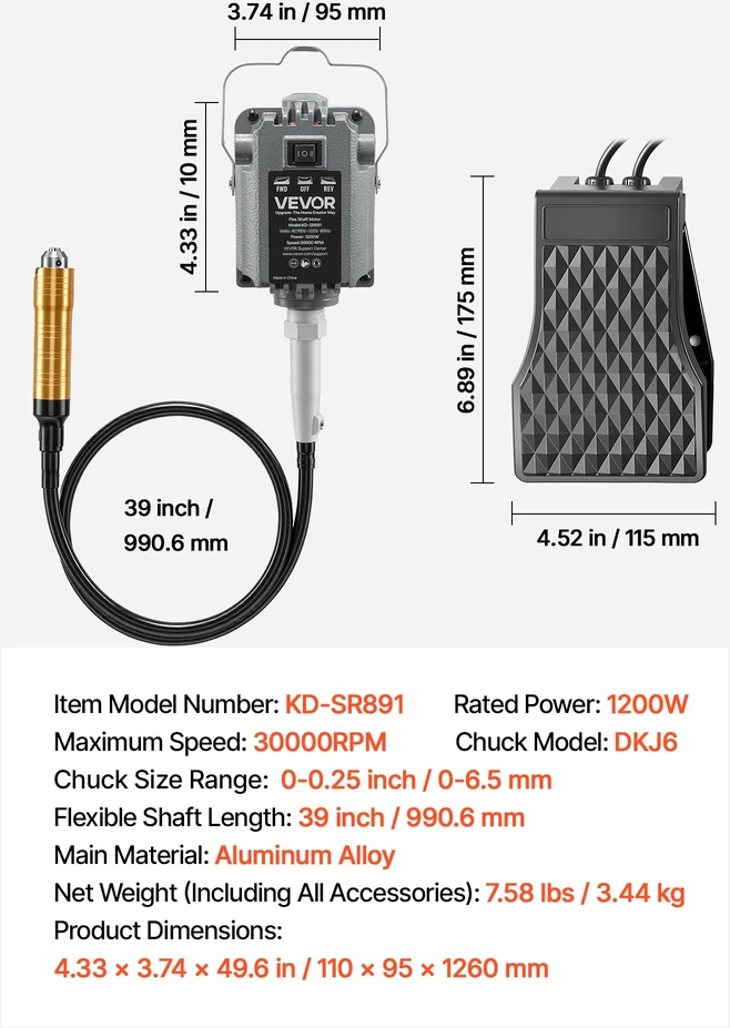 Lankstaus veleno šlifuoklis 1200W greitis iki 30000 aps/min