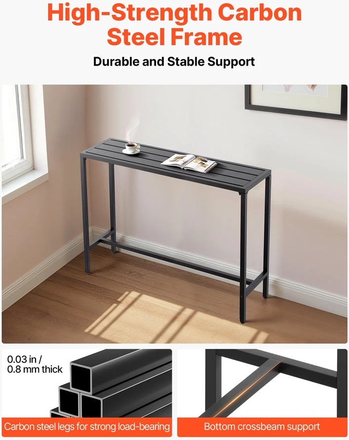 Lauko baro stalas 120 x 37.5 cm. stačiakampis. metalinis rėmas. vandeniui atsparus