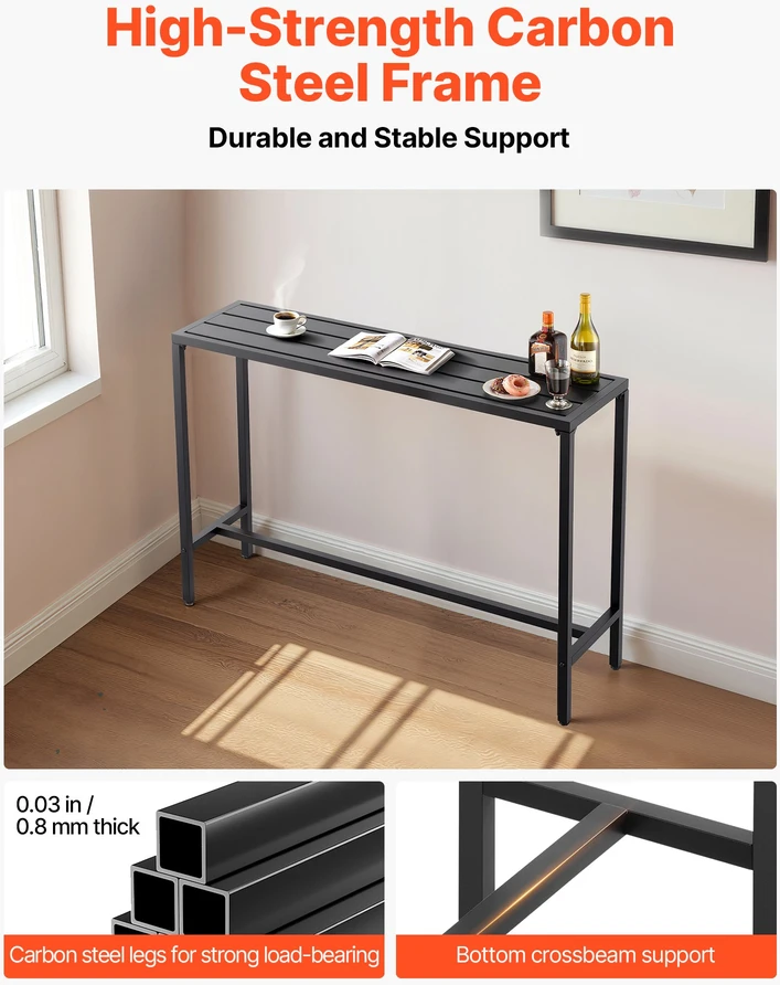 Lauko baro stalas 140 x 37.5 cm. stačiakampis. metalinis rėmas. vandeniui atsparus