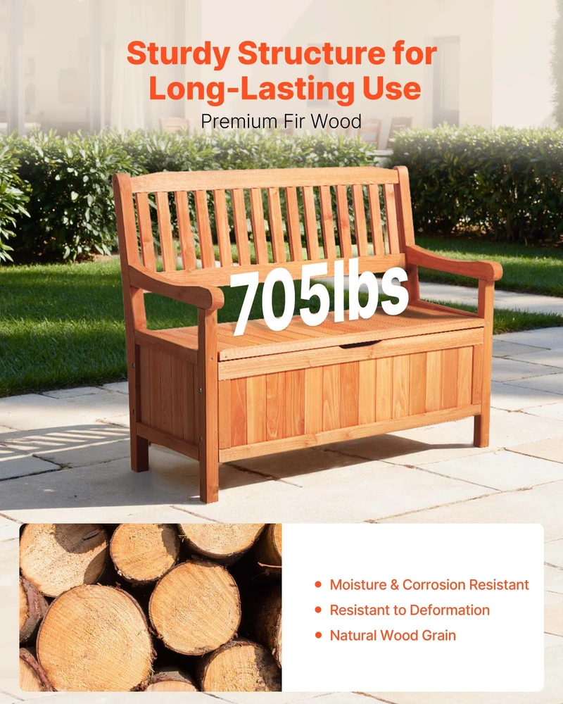 Lauko sandėliavimo suolas iš kedro medienos 2 asmenims. talpa 150 l. apkrova 319.8kg