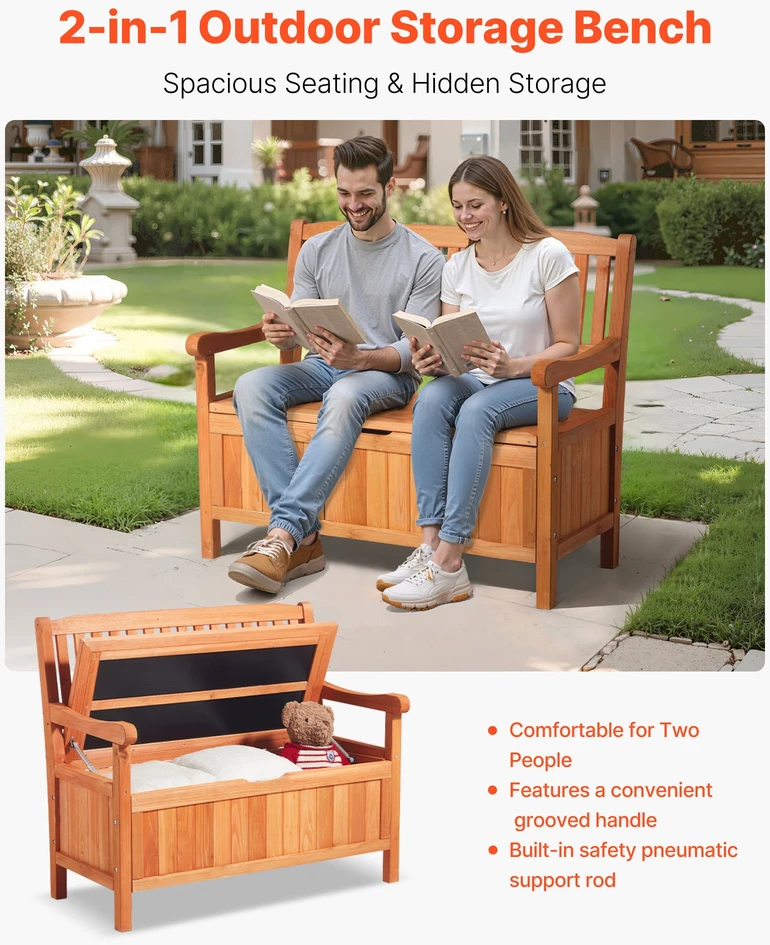 Lauko sandėliavimo suolas iš kedro medienos 2 asmenims. talpa 150 l. apkrova 319.8kg