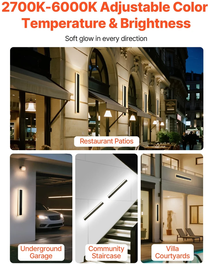 Lauko sieniniai LED šviestuvai 11 W. 2 vnt.. 600 mm. reguliuojama spalva 2700-6000 K. IP65