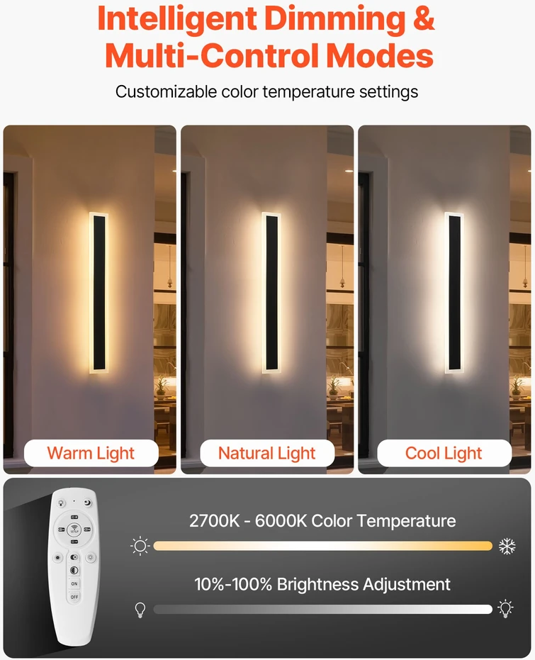 Lauko sieniniai LED šviestuvai 11 W. 2 vnt.. 600 mm. reguliuojama spalva 2700-6000 K. IP65