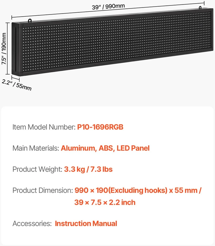 LED lankstus spalvotas ekranas P10. programuojamas. Bluetooth valdymas. 990x190x55 mm