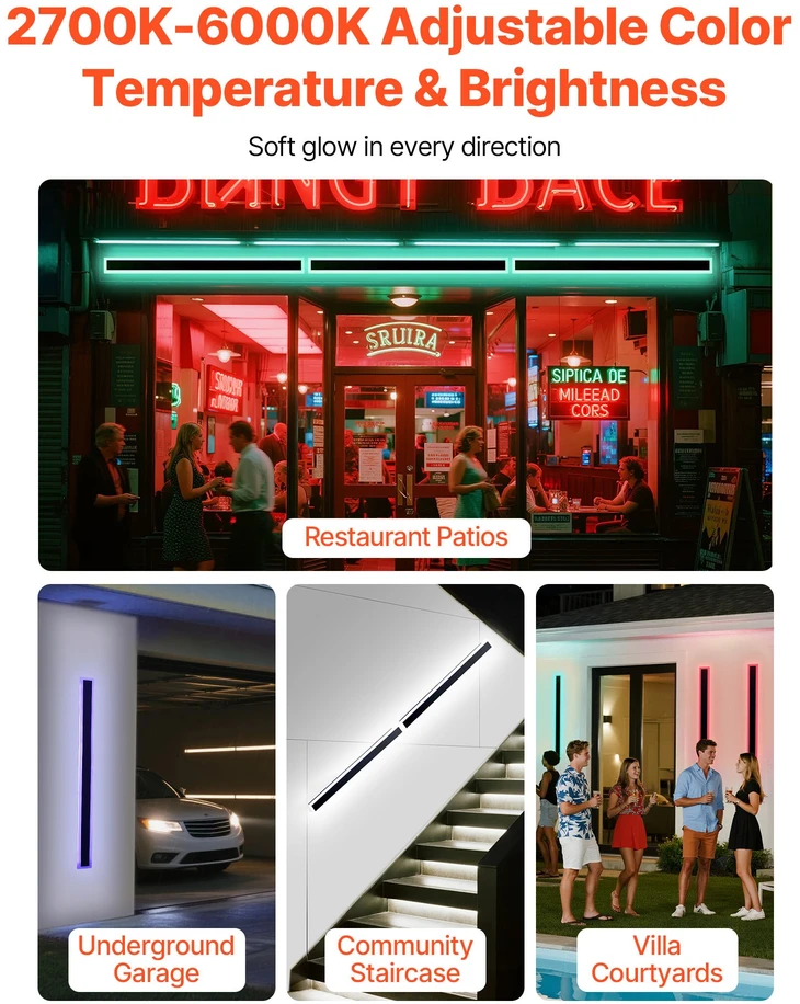 LED sieniniai lauko šviestuvai. 10 W. 2 vnt.. RGB 2700-6000K. IP65. 1000 mm
