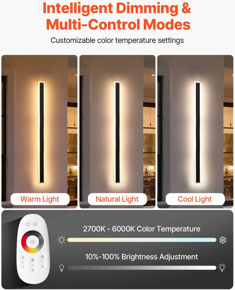 LED sieniniai lauko šviestuvai. 10 W. 2 vnt.. RGB 2700-6000K. IP65. 1000 mm