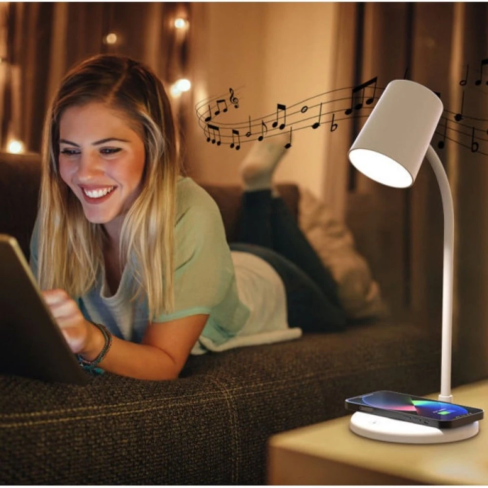 LED stalo lempa GlowBeam Q1 BERIMAX 3in1 su belaidžiu krovimu ir su garsiakalbi