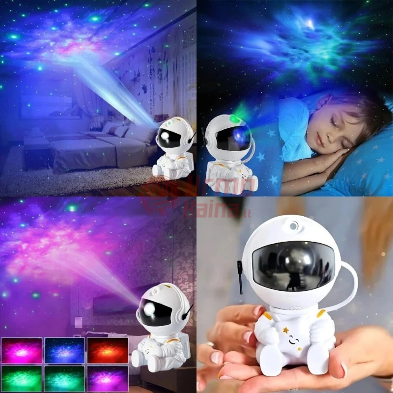 LED žvaigždyno projektorius - sėdintis astronautas. baltas