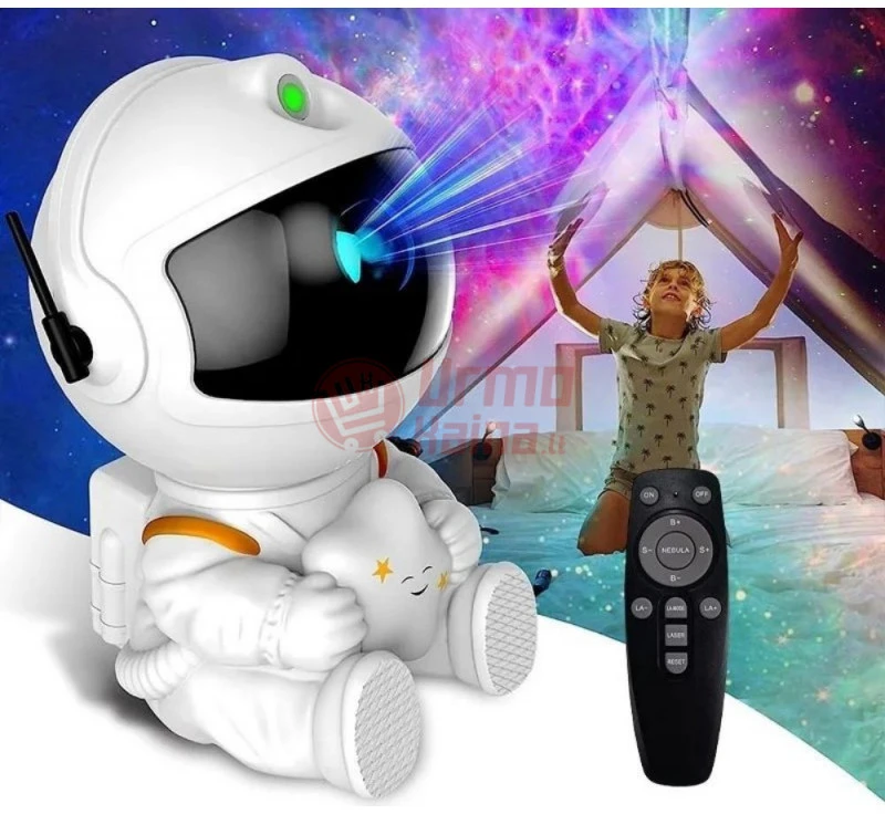 LED žvaigždyno projektorius - sėdintis astronautas. baltas