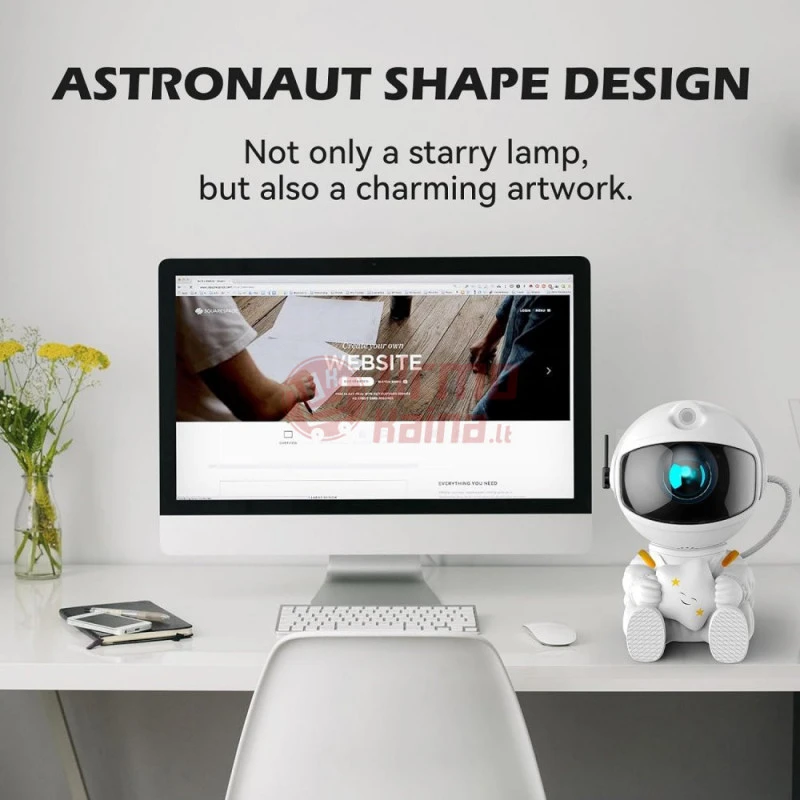 LED žvaigždyno projektorius - sėdintis astronautas. baltas