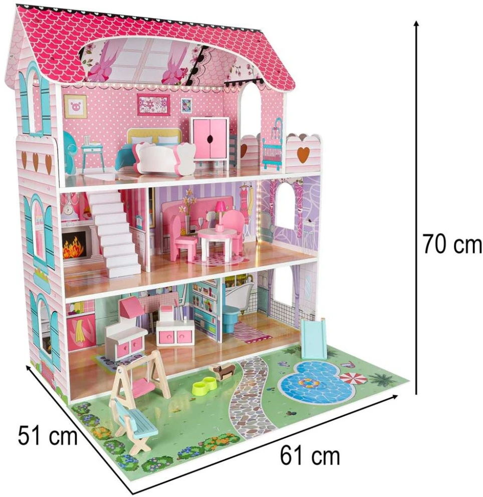 Lėlių namelis DollHouse LED DH7L BERIMAX medinis 70 cm LED