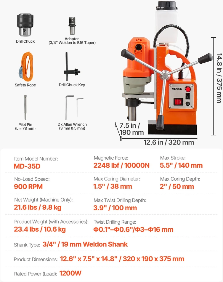 Magnetinis gręžimo staklė (karotažinis grąžtas) 1200 W gręžimo skersmuo 38 mm