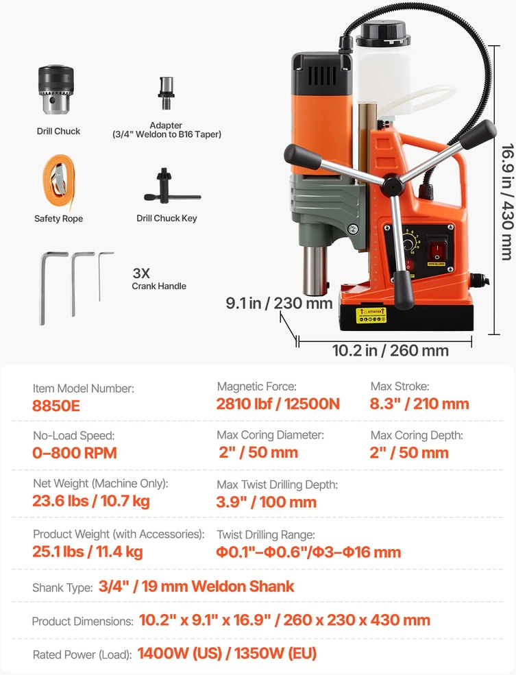 Magnetinis gręžimo staklė (karotažinis grąžtas) 1350 W gręžimo skersmuo 50 mm