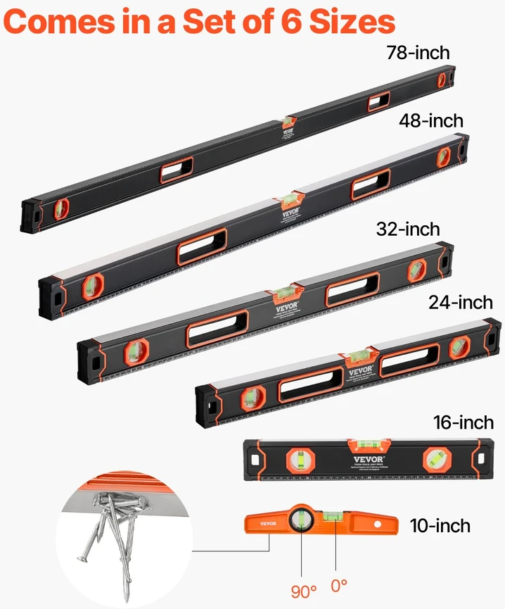 Magnetinių gulsčiukų komplektas 6 vnt. 250/400/600/800/1200/2000mm