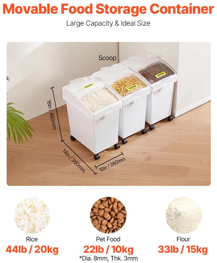 Maisto/ryžių sandėliavimo talpyklų komplektas augintiniams. 25 L. 3 vnt.