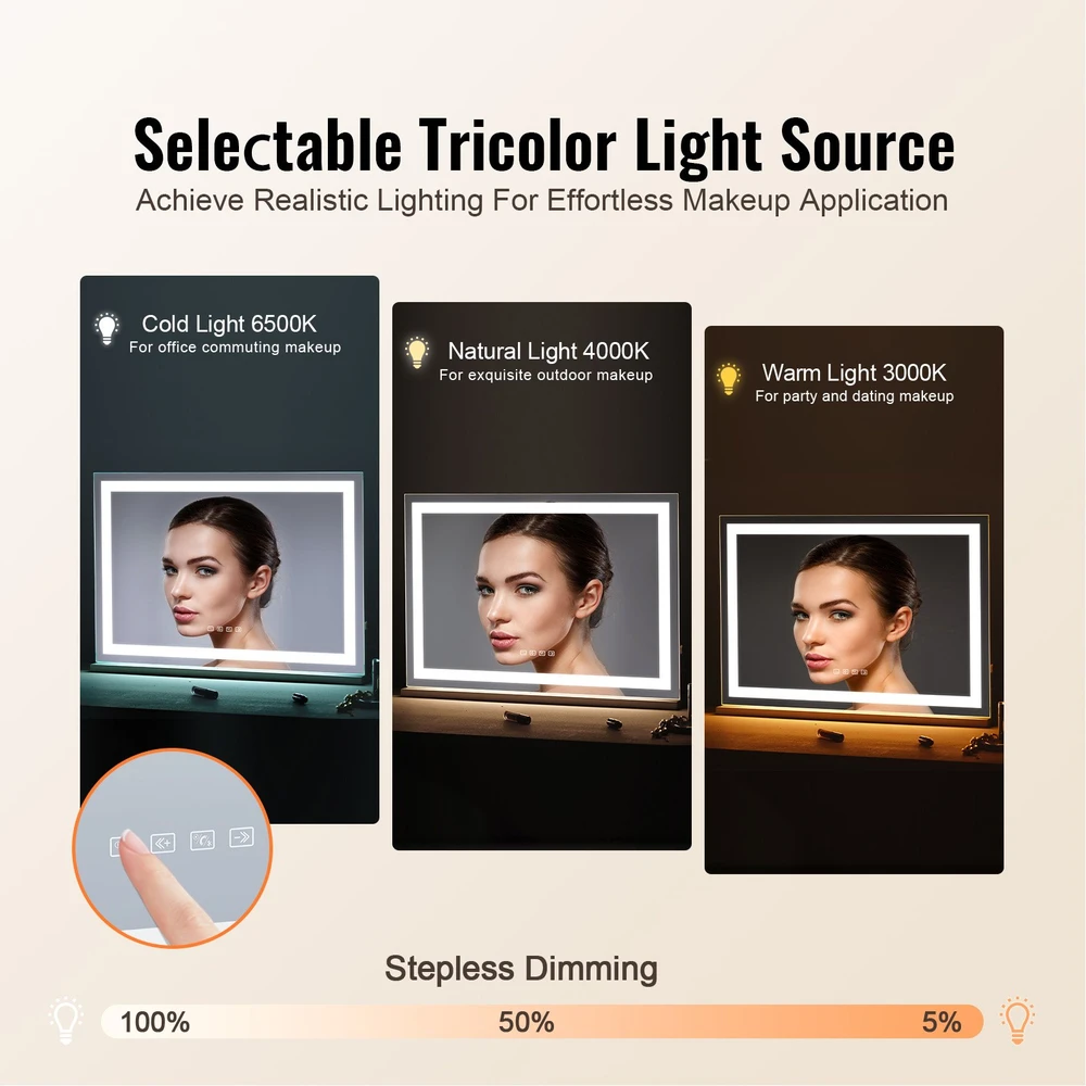 Makiažo veidrodis su LED apšvietimu ir Bluetooth. 5X didinimas. 797x547 mm. baltas