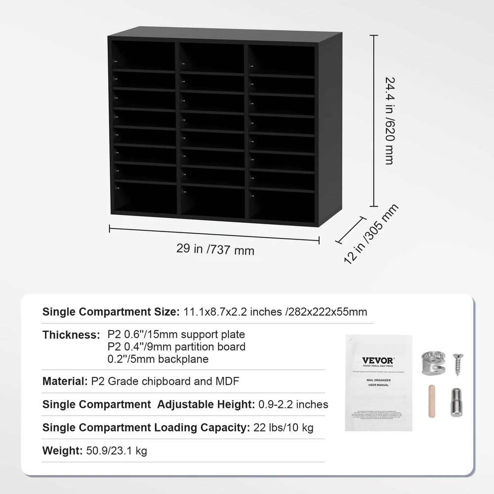 Medinis dokumentų organizeris. 24 skyriai. reguliuojami. iki 10 kg. 73.7x30.5x62 cm. juodas