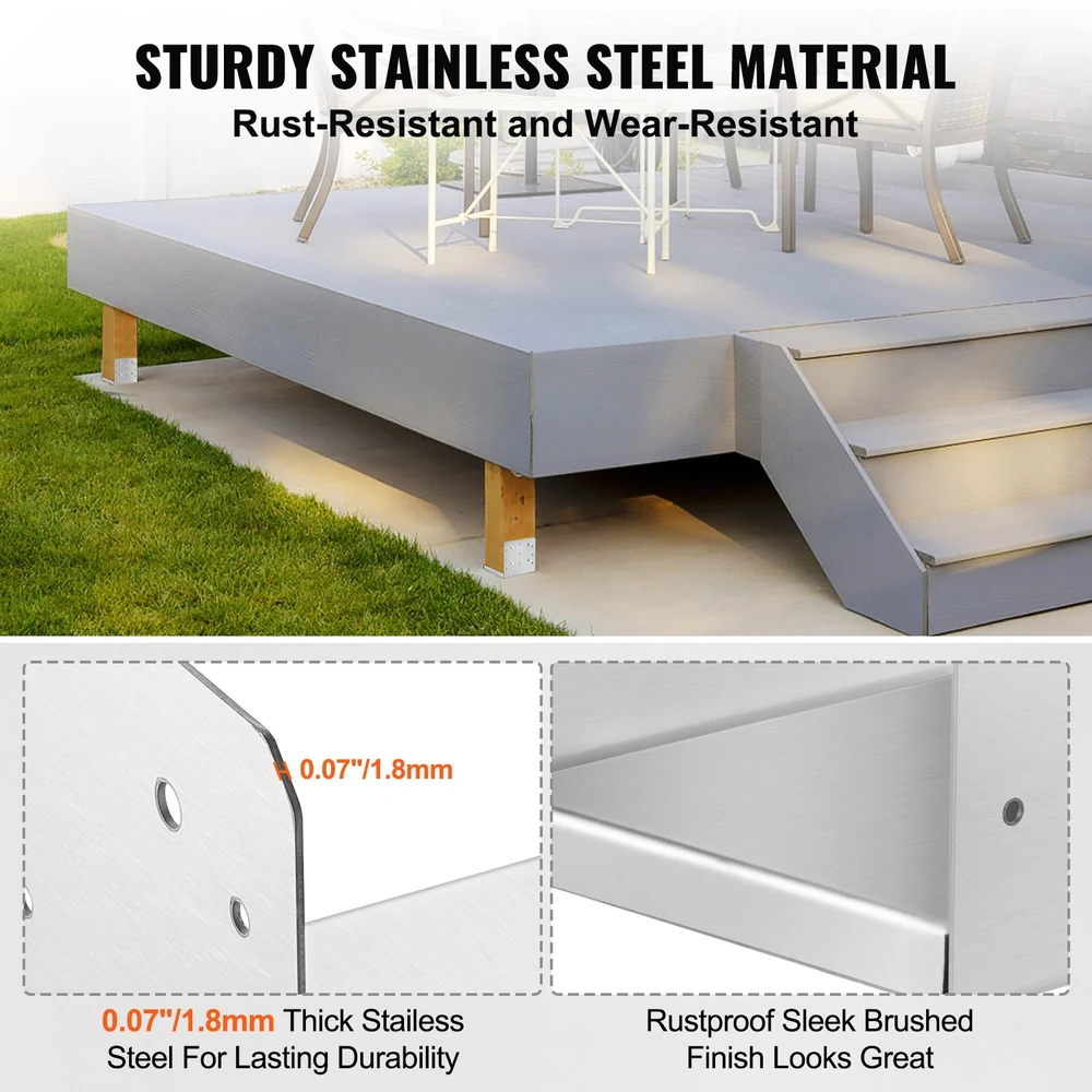 Medinių stulpų atramų komplektas. 4 vnt.. 203 x 203 mm. anglinio plieno pagrindai medinių stulpų. turėklų. terasų tvirtinimui