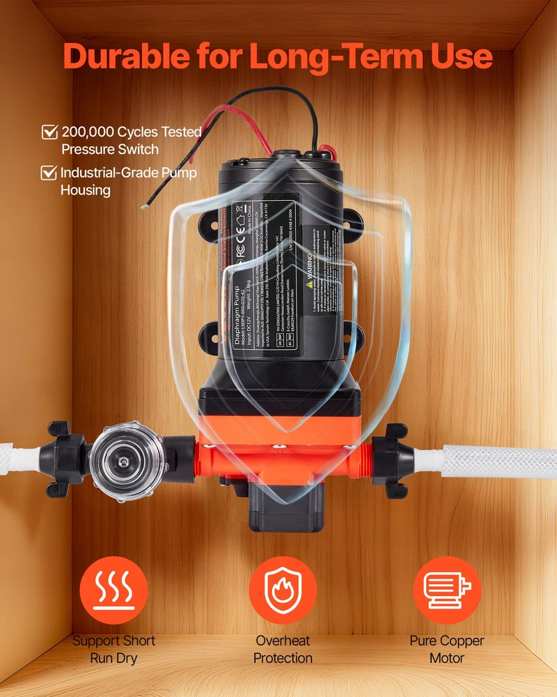 Membraninis vandens siurblys 12 V. 18.9 l/min. savisiurbis. 4 kamerų. slėgis iki 70 PSI