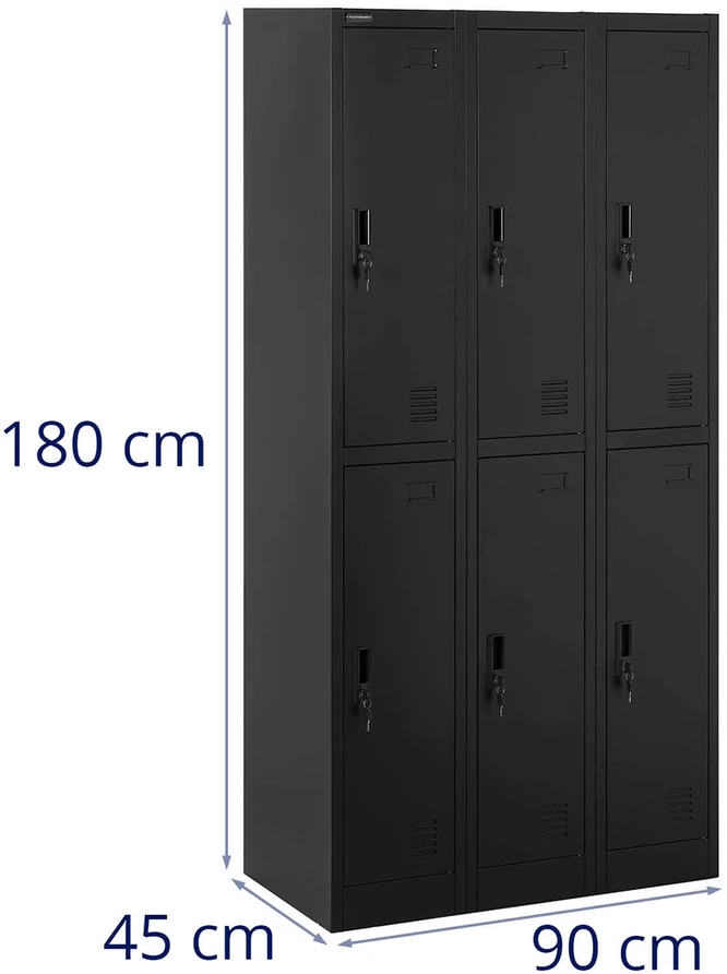 Metalinė spintelė su 6 užrakinamais skyriais juoda
